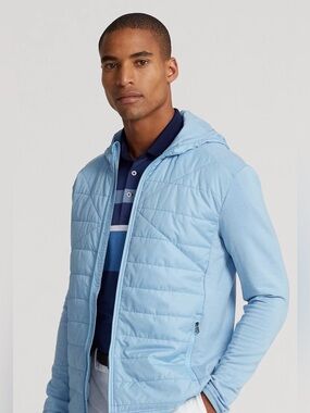 NWT RLX Paneled Stretch Terry Blue Full-Zip Hooded Performance Jacket M